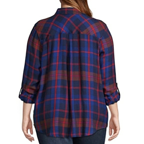 Maurices Double Front Pocket Metallic Tinsel Plaid Button Front Shirt Top 3X - Picture 2 of 16
